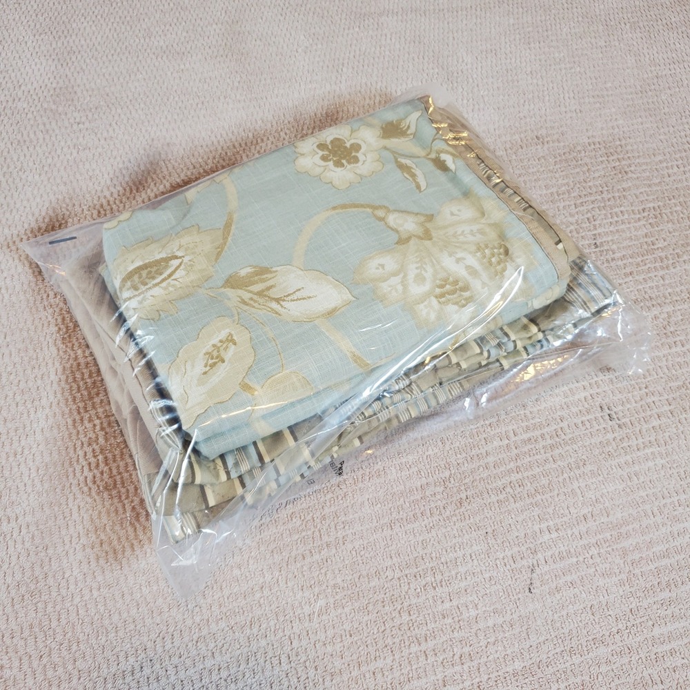 Linden Street Floral Striped Quilted Valance and standard sham Set Sage Tan